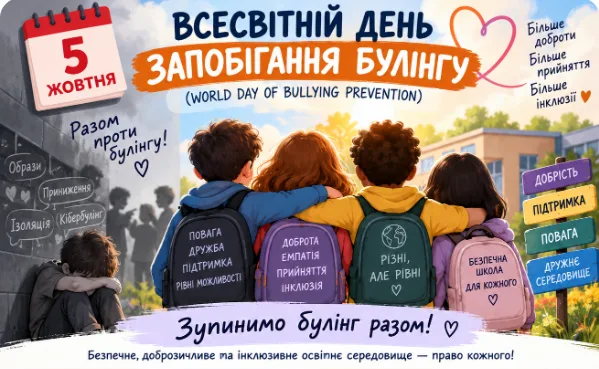 5 жовтня - Всесвітній день запобігання булінгу Всесвітній день запобігання булінгу (World Day Of Bullying Prevention)